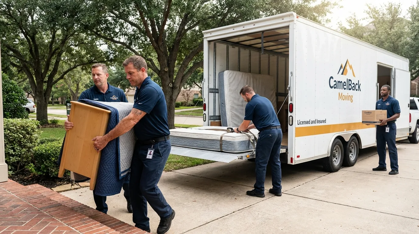 Crew loading residential truck for cross-state move from Excelsior Springs, MO