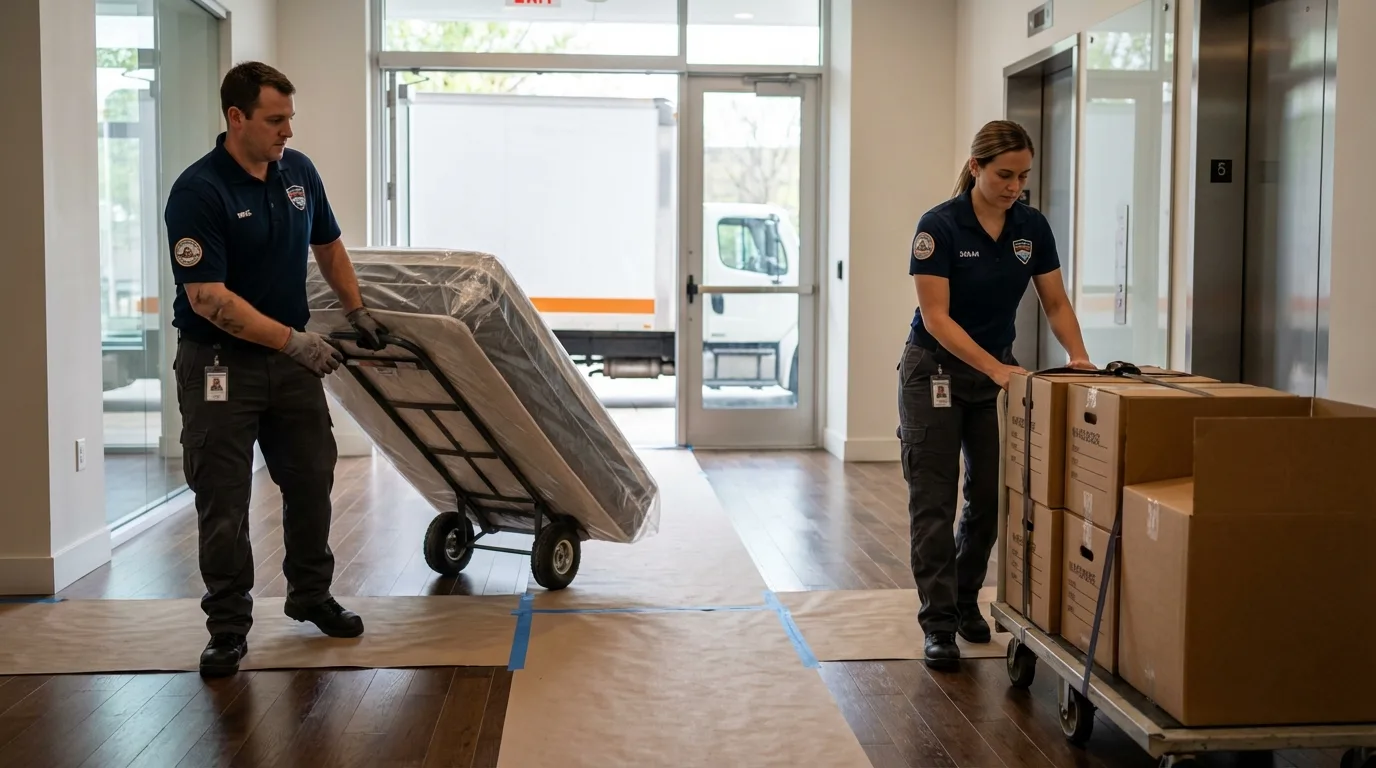 Professional apartment movers loading elevator in Excelsior Springs, MO