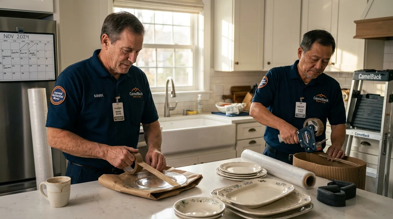 Professional crew packing kitchen dishware in Excelsior Springs, MO